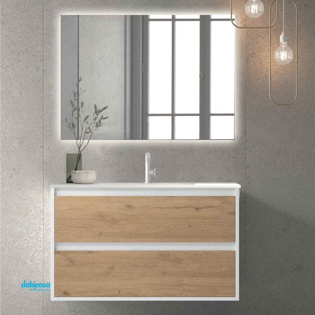 Mobile Bagno Sospeso "Zao" Da 100 Cm Composto Da Una Base Con Due Cassetti In Melaminico Finitura Oro C/Scocca Finitura Bianco Laccato Opaco