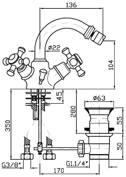 Gruppo Bidet Monoforo bidet con bocca girevole cromo Zucchetti Delfi Z46219.8008