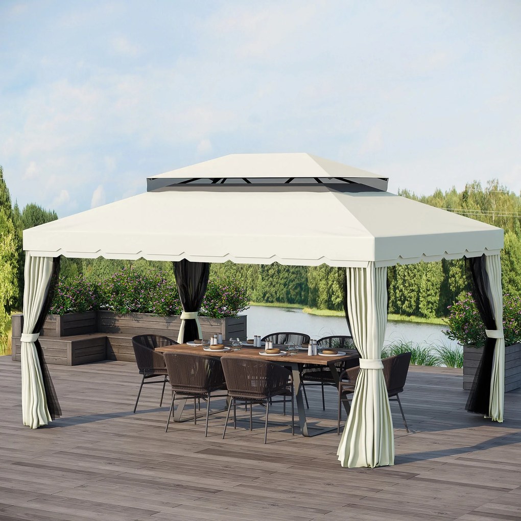 Gazebo da Giardino 3x4 m con Zanzariere e Doppio Tetto  Klaus Bianco Crema...