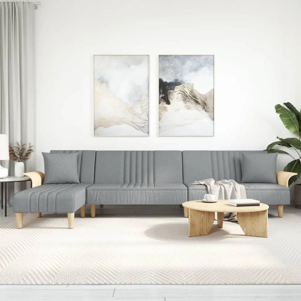 Divano Letto A L Grigio Chiaro 279x140x70 Cm İn Tessuto /