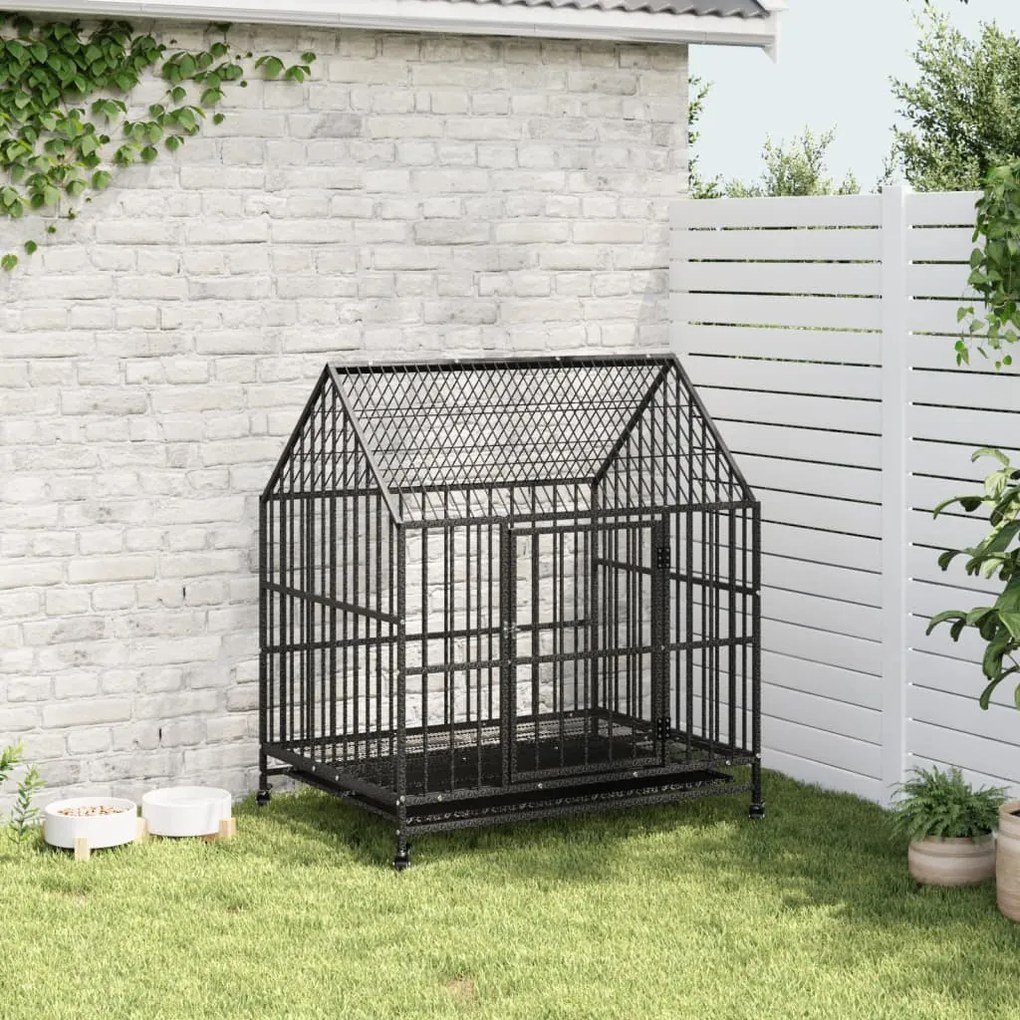 Gabbia per cani con ruote nera in acciaio zincato