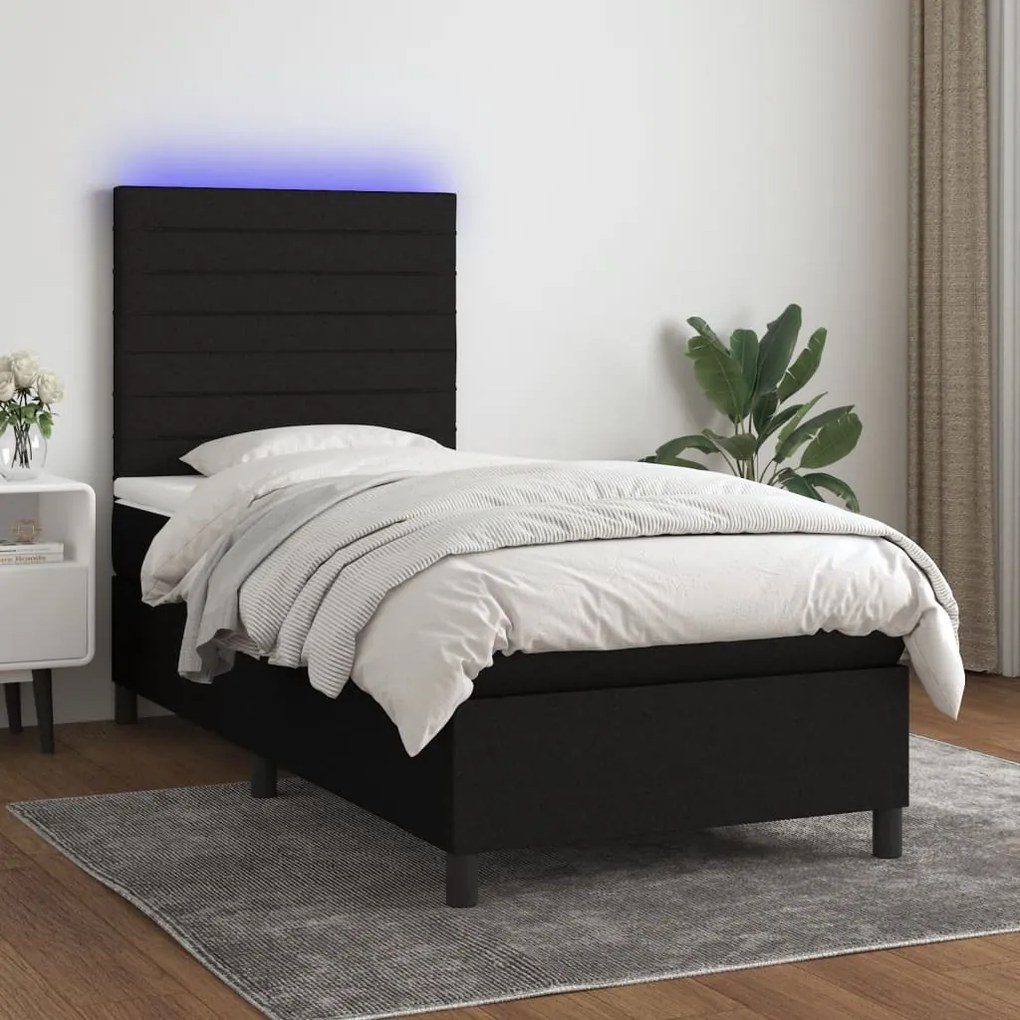 Letto A Molle Con Materasso E Led Nero 90x200 Cm İn Tessuto /