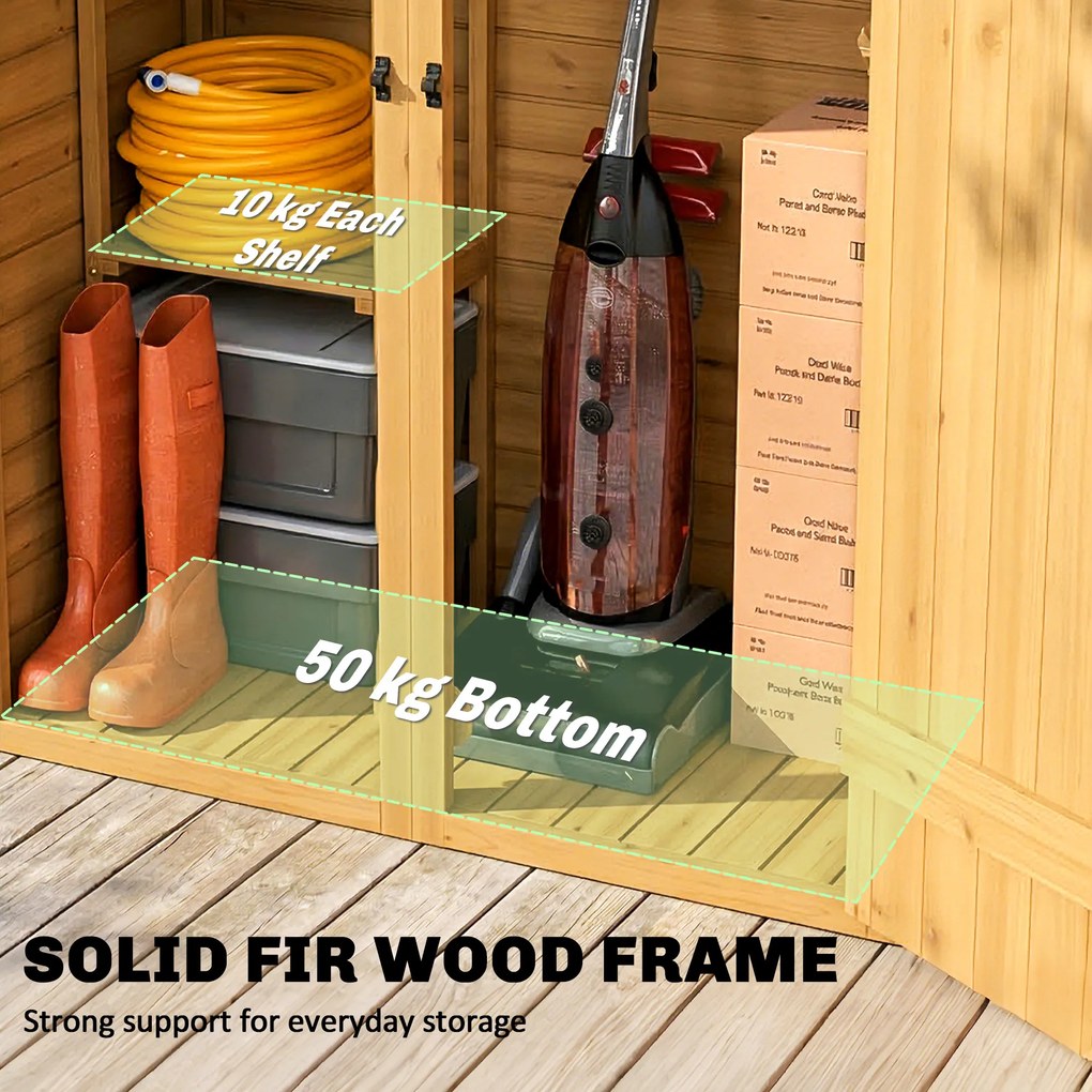 Capanno Armadio Porta Attrezzi da Giardino 115x53x156 cm con Ripiani Interni in Legno di Abete Marrone...