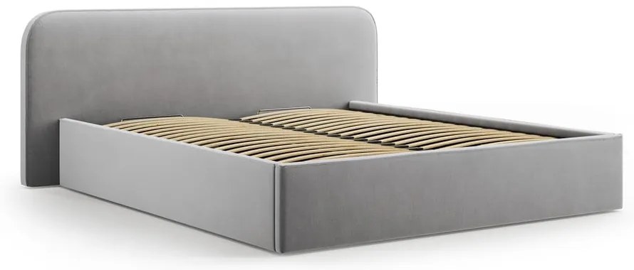 Letto matrimoniale imbottito grigio chiaro con contenitore e rete inclusi 180x200 cm Elizabeth – Micadoni