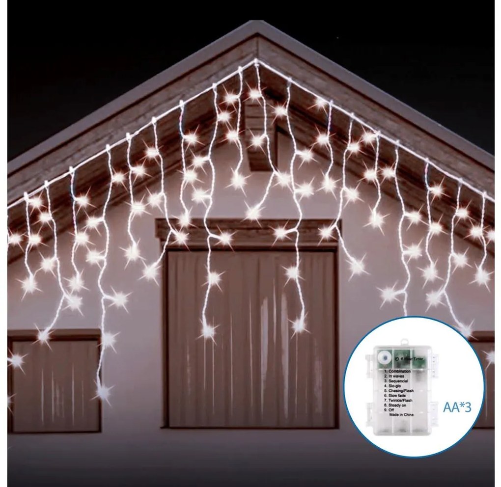 Aigostar - Catena LED natalizia da esterno 200xLED/8 funzioni 13x0,6m IP44 bianco freddo