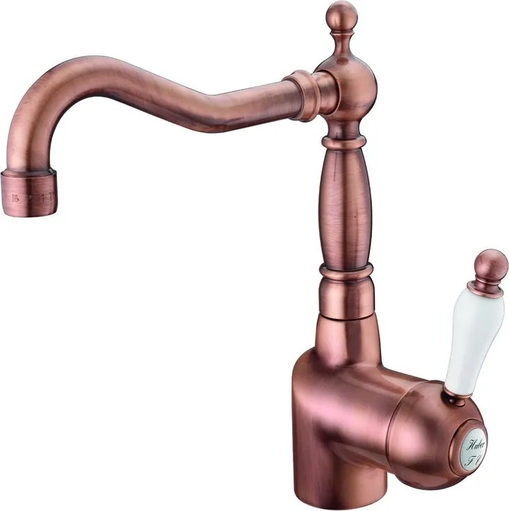Rubinetto per lavabo getto laminare cristallino OXFORD rame spazzolato satinato HUBER H 26 cm