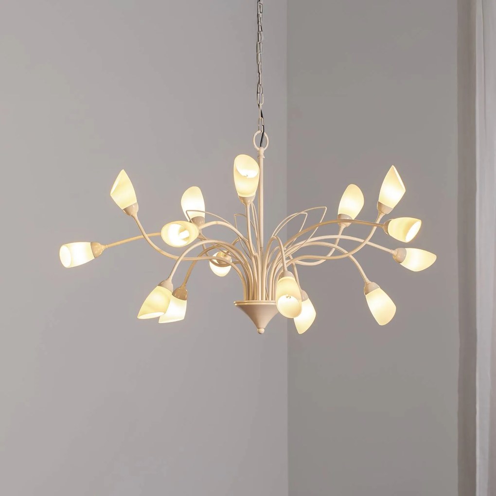 Jupiter Lampada a sospensione Gloriosa, vetro, crema, 15 luci