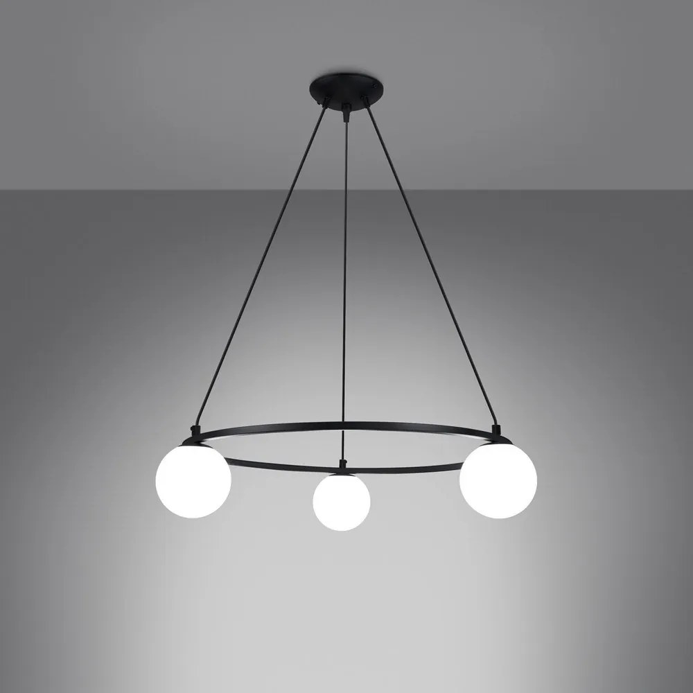 Lampadario bianco/nero con paralume in vetro Umerta – Sollux