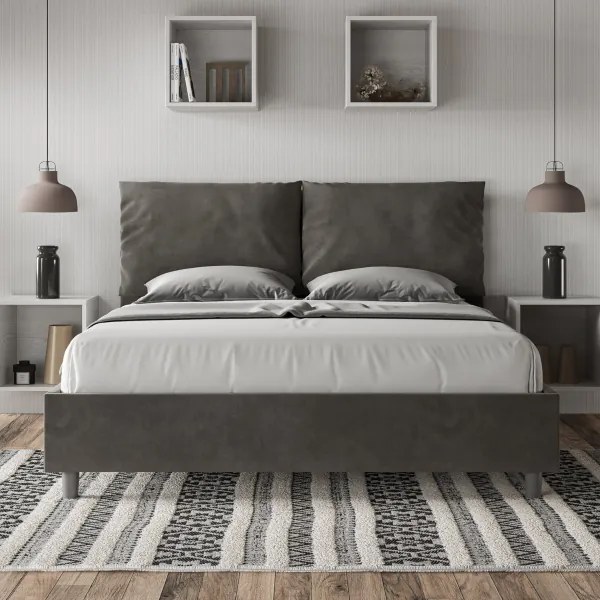 Letto contenitore da 160x190 in microfibra grigio Antea