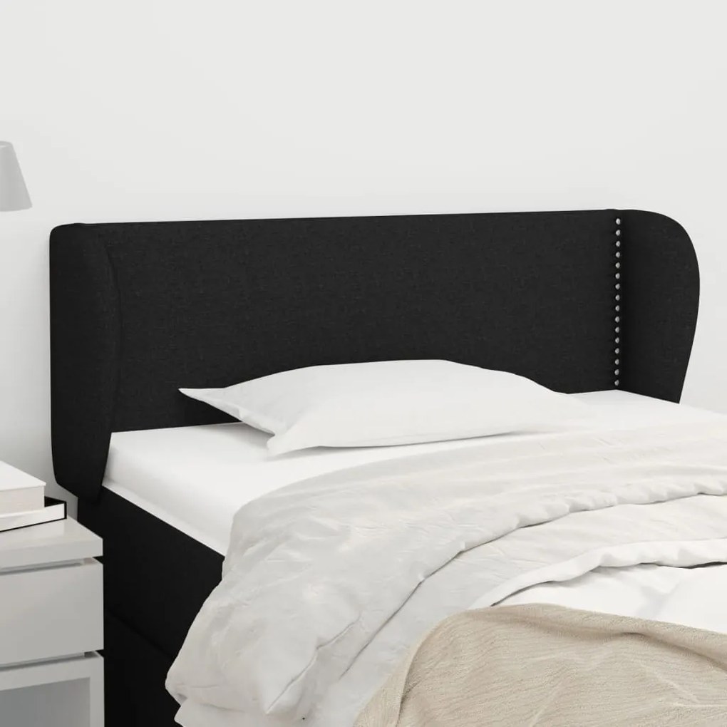 Testiera Ad Orecchio Nera 93x23x78/88 Cm İn Tessuto /