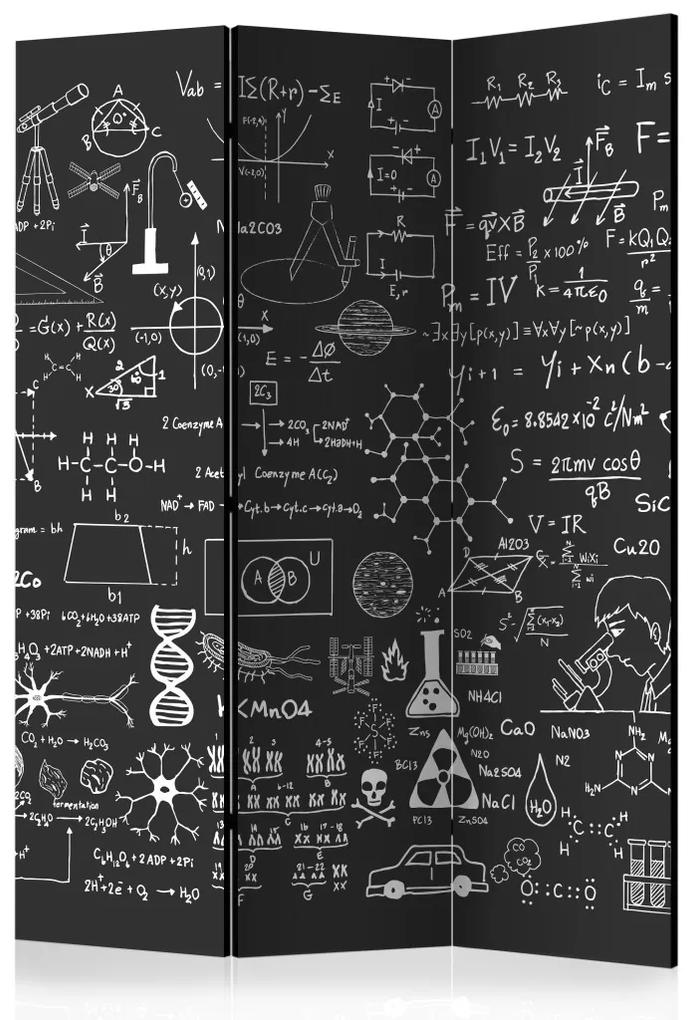 Paravento design Pannello Scientifico (3 parti) - composizione bianco nero, scritte