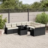 Set Divani da Giardino 10pz con Cuscini in Polyrattan Nero 3268126