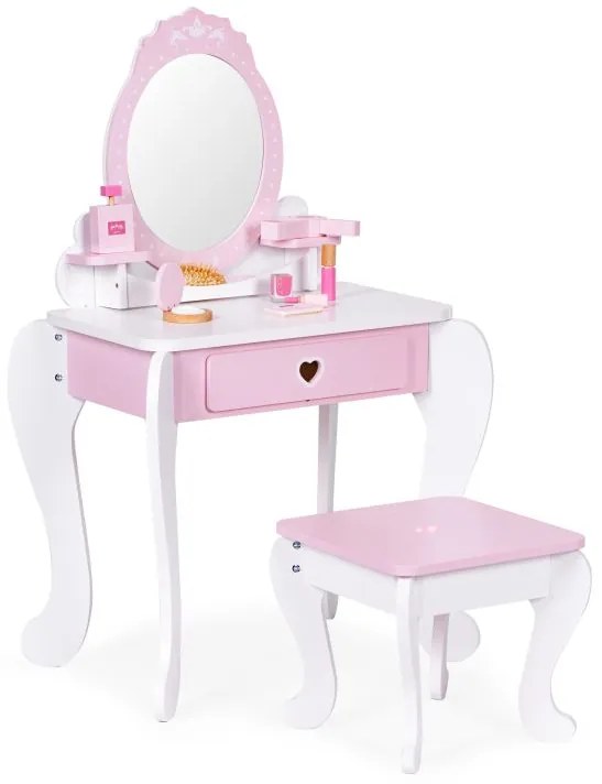 Tavolino cosmetico per bambini con specchio, sedia e accessori