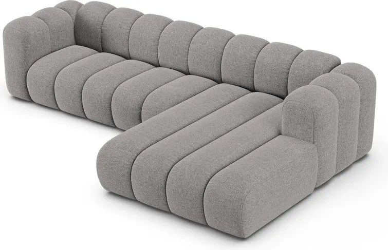Divano angolare grigio (con penisola a destra/con chaise lounge) con rivestimento in ciniglia Lupine – Micadoni