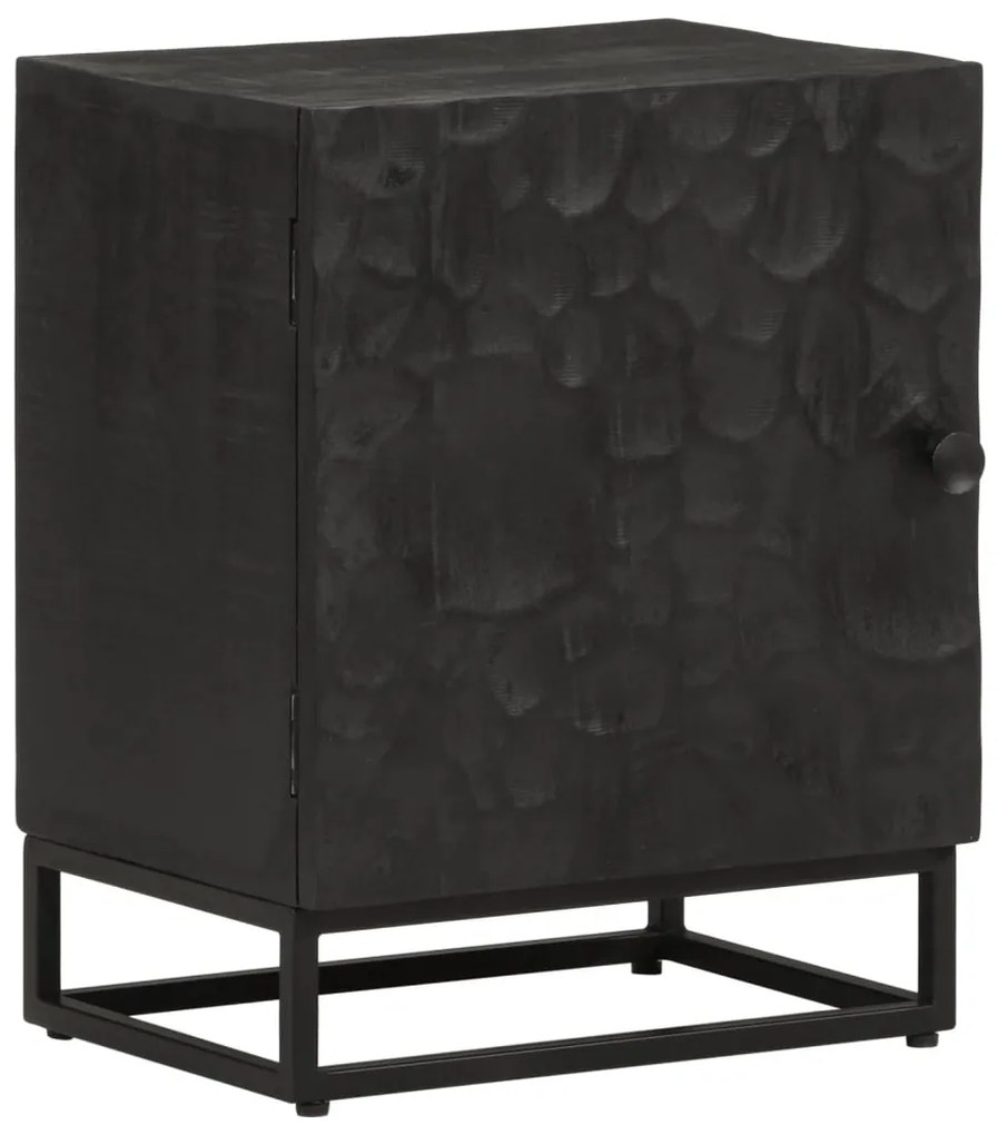 Comodino Nero 40x30x50 Cm İn Legno Massello Di Mango E Ferro /