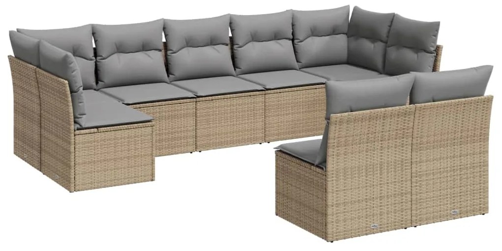 Set divano da giardino 9 pz con cuscini beige in polyrattan