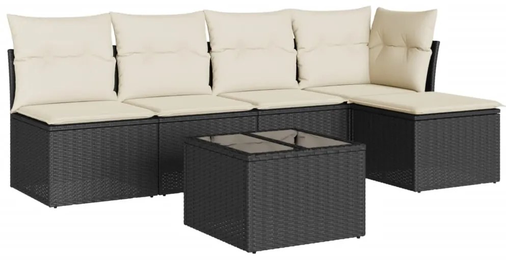 Set Divano da Giardino 6 pz con Cuscini Nero in Polyrattan