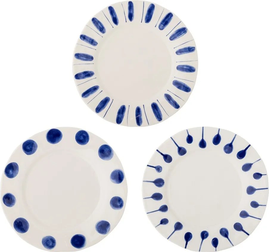 Set di piatti bianchi/blu in gres 3 pz ø 28 cm Linora – Bloomingville