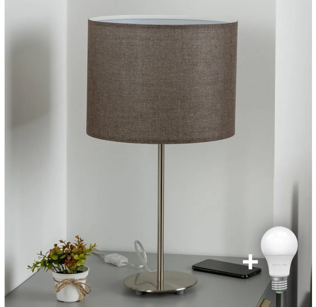 Eglo - Lampada da tavolo LED TUNJA 1xE27/60W/230V 38,5 cm cromo opaco/marrone