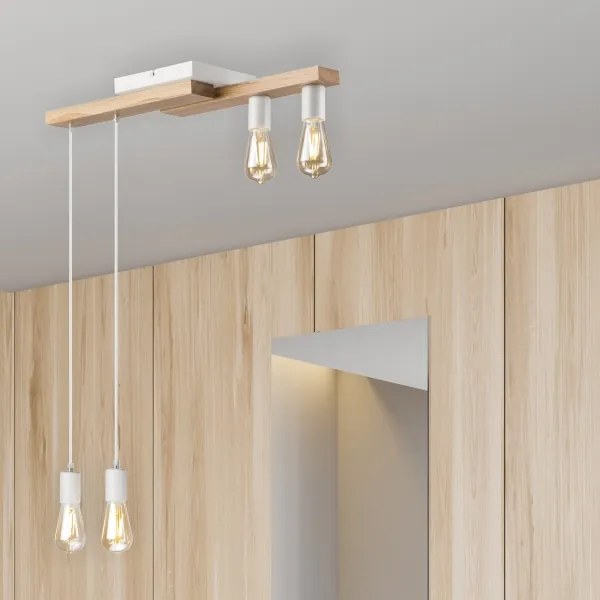 Lampadario a sospensione con filo CORTINA 4xE27/15W/230V bianco/quercia