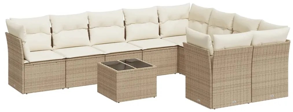 Set divano da giardino 10 pz con cuscini beige in polyrattan