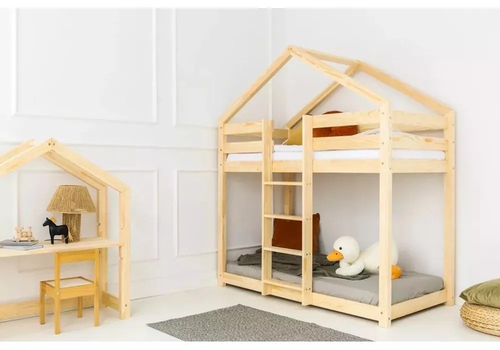Letto da bambini a forma di casa/a castello di colore naturale con rete inclusa 80x160 cm DMPN – Adeko