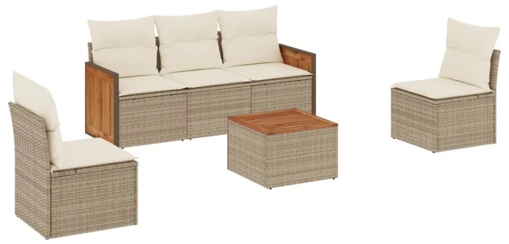 Set divano da giardino 6 pz con cuscini beige in polyrattan