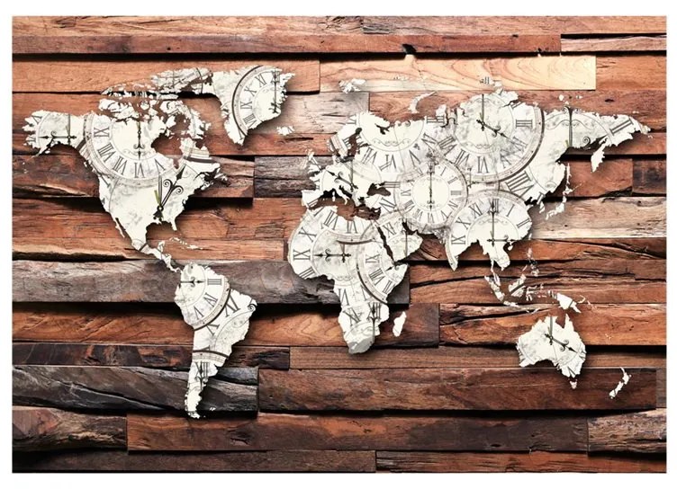 Fotomurale  Map On Wood  Colore Nero, Dimensioni e Misure 200x140