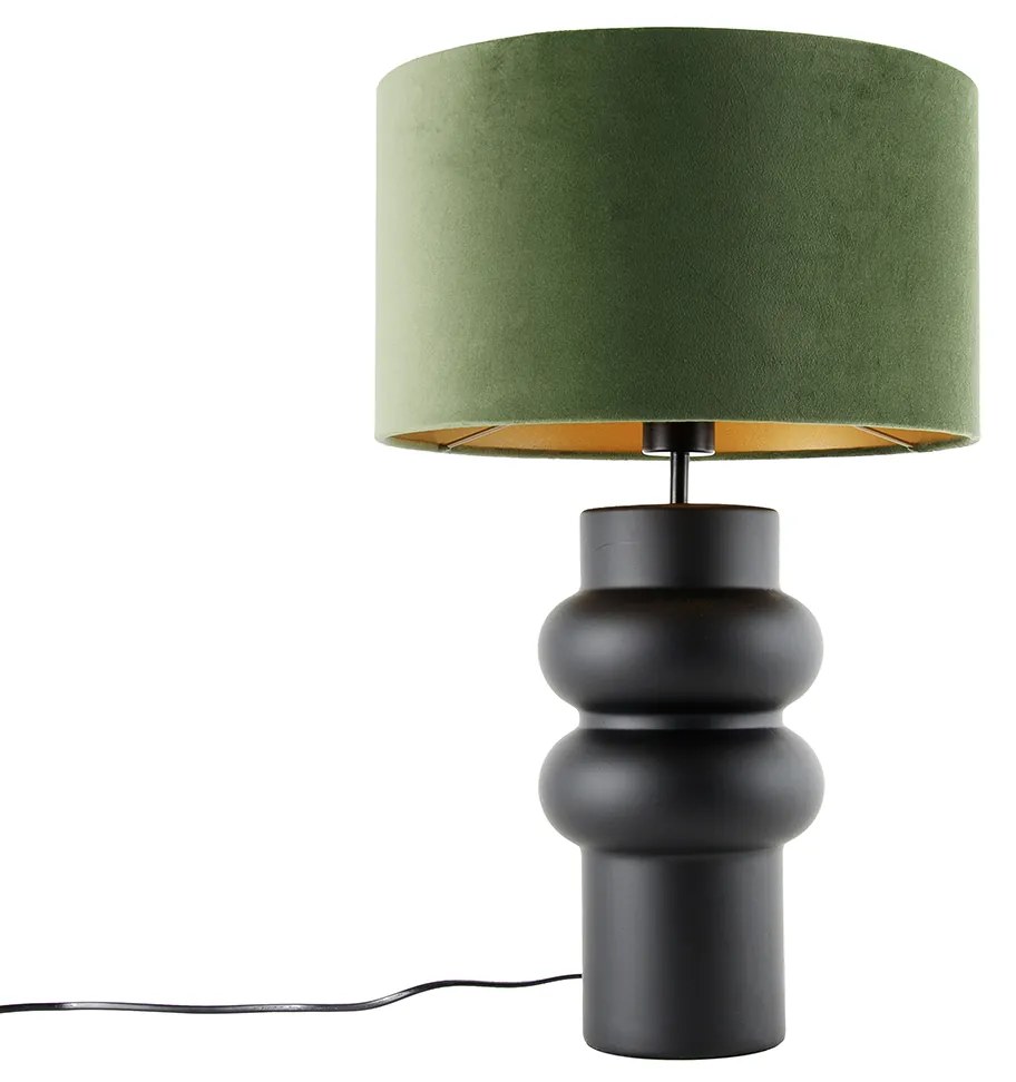 Lampada da tavolo di design con paralume in velluto nero verde con oro 35 cm - Alisia