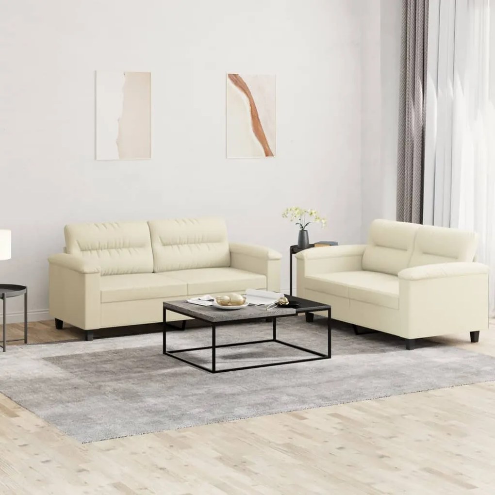 Set Di Divani 2 Pz Con Cuscini Crema İn Similpelle /