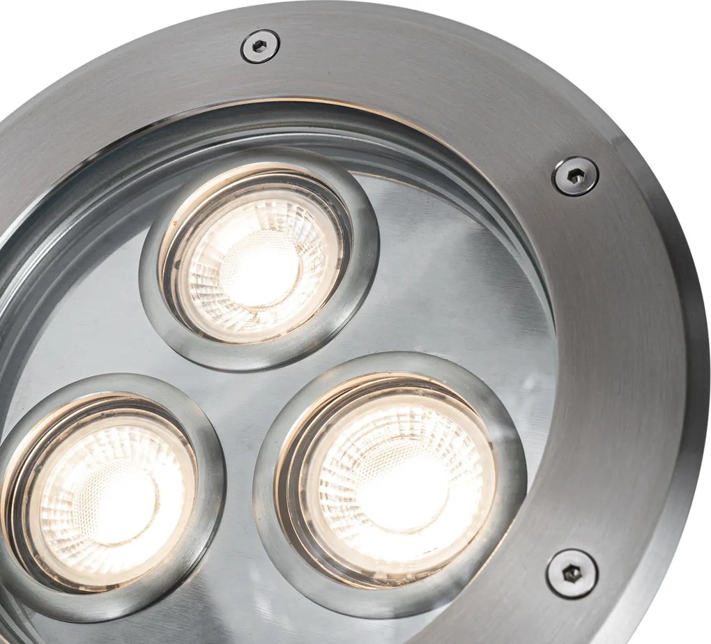 Set di 3 faretti da incasso a terra IP65 in acciaio moderni a 3 luci - Tribus