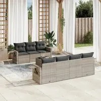 Set Divano da Giardino 8pz con Cuscini Grigio Chiaro Polyrattan 3219931