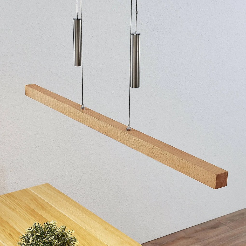 Lucande Lampada LED a sospensione Pia, legno di faggio, 100 cm, 1.290 lm