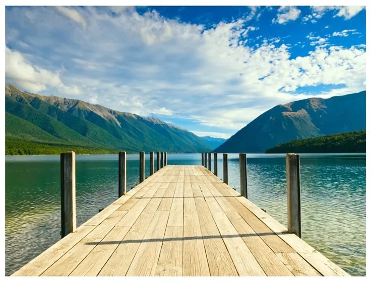 Fotomurale  Pontile sul lago tra le montagne  Colore Verde, Dimensioni e Misure 200x154