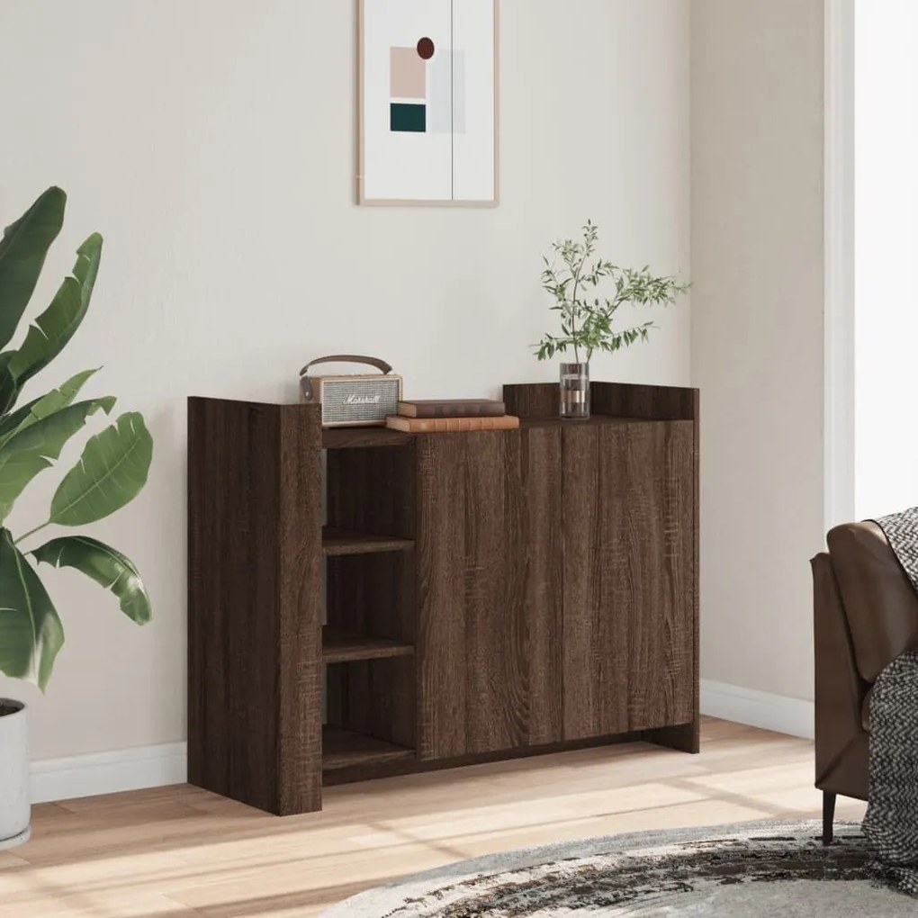 Credenza Rovere Marrone 100x35x75 Cm İn Legno Multistrato /