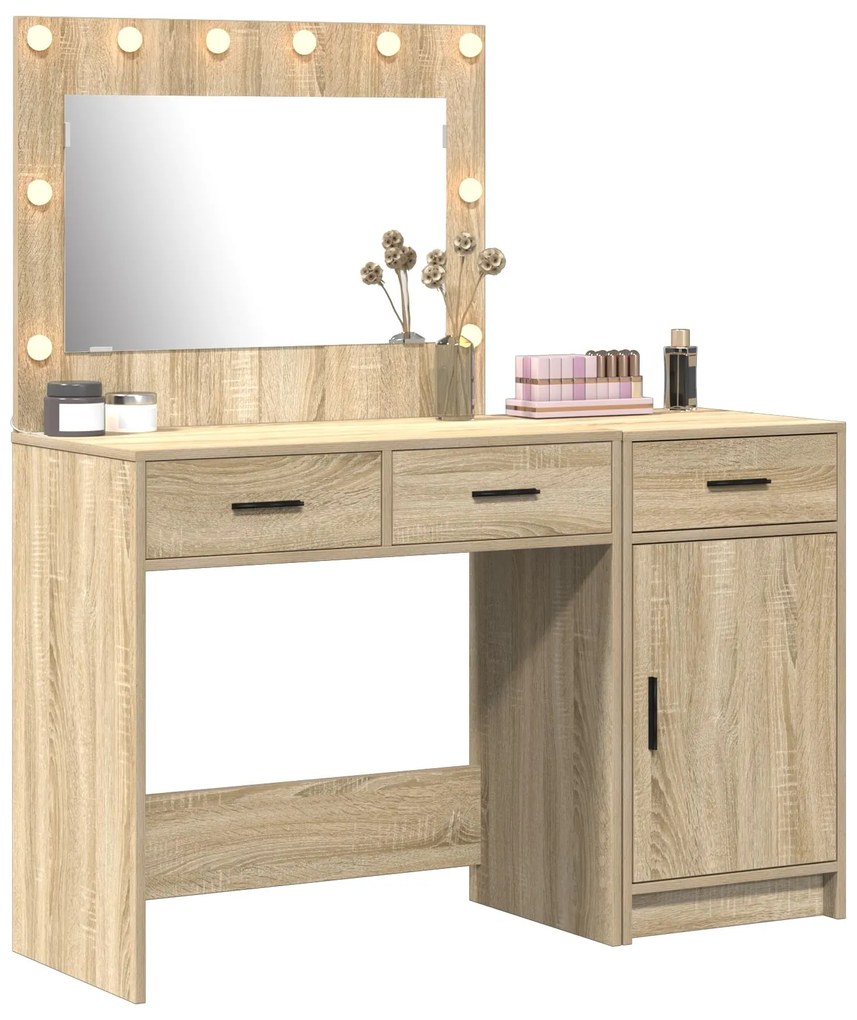 Set toeletta 2 pezzi con led in legno ingegnerizzato rovere sonoma