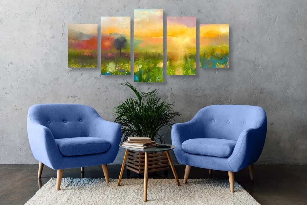 Quadri 5 pezzi – Pittura a olio di fiori di campo