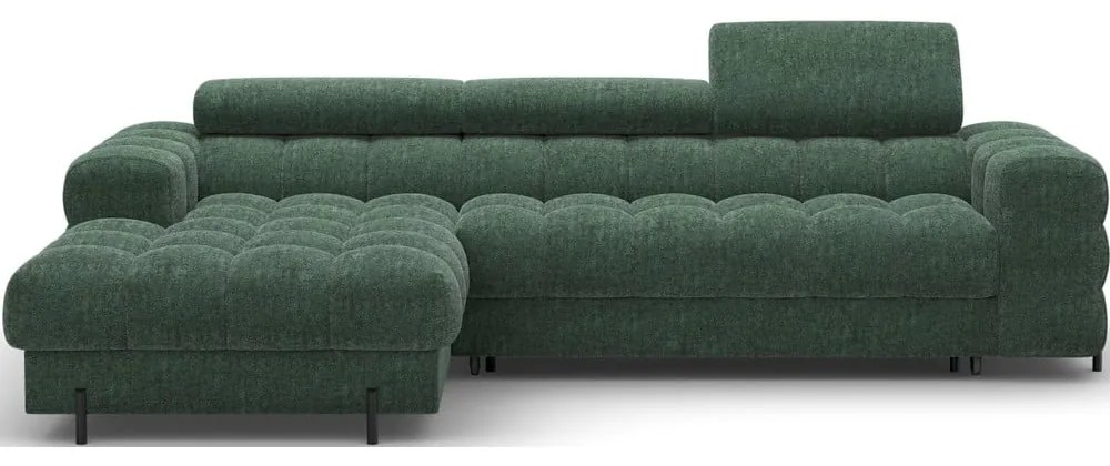 Divano angolare verde allungabile/con contenitore (con penisola a sinistra/con chaise lounge) con rivestimento in bouclé Felro – ELTAP