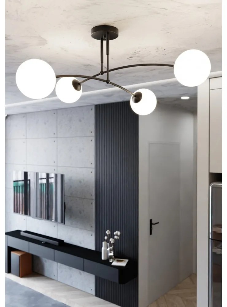 Lampadario a Sospensione in Acciaio e Vetro PREGOS 4 Nero/Bianco 4xE14 Colore del corpo Nero