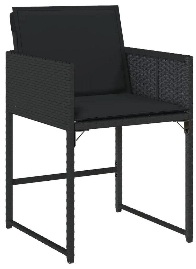 Set da pranzo da giardino 17 pz con cuscini nero in polyrattan