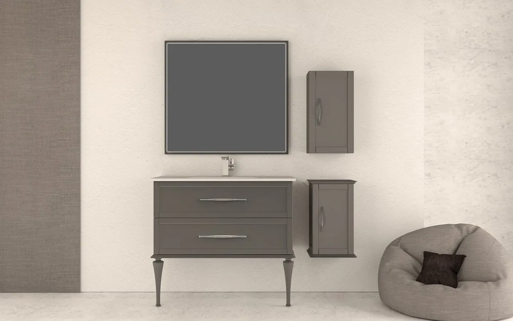 Mobile da bagno sospeso sotto lavabo L 100 x H 55 x P 46 cm grigio laccato opaco, 2 cassetti BADEN HAUS TIFFANY