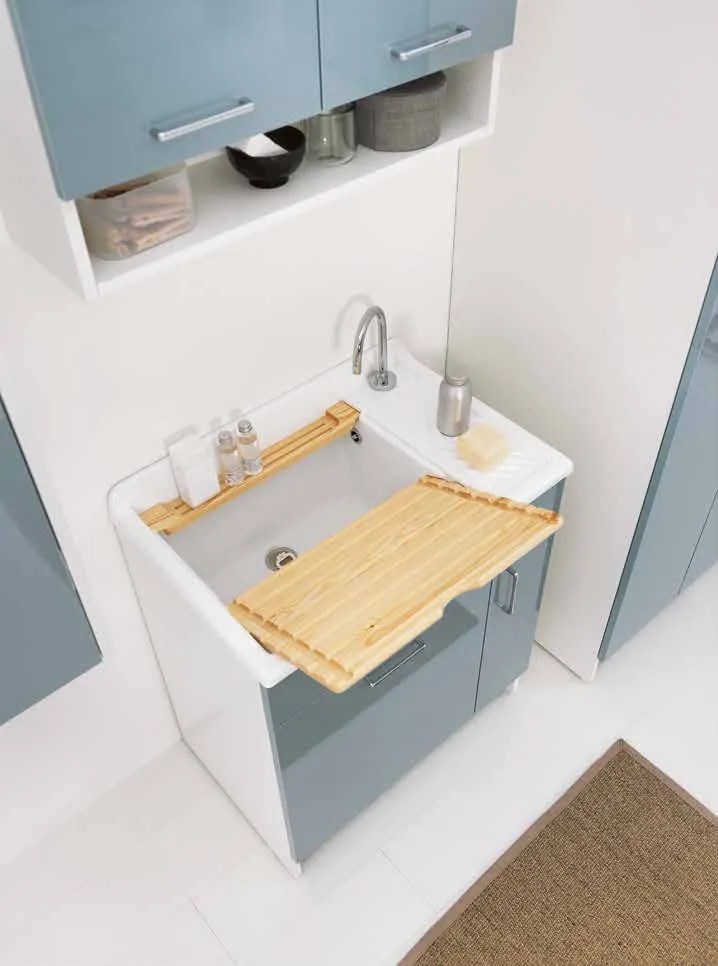 Colavene Lindo mobile lavatoio 75x50 con cesto portabiancheria tavola lavapanni in legno celeste