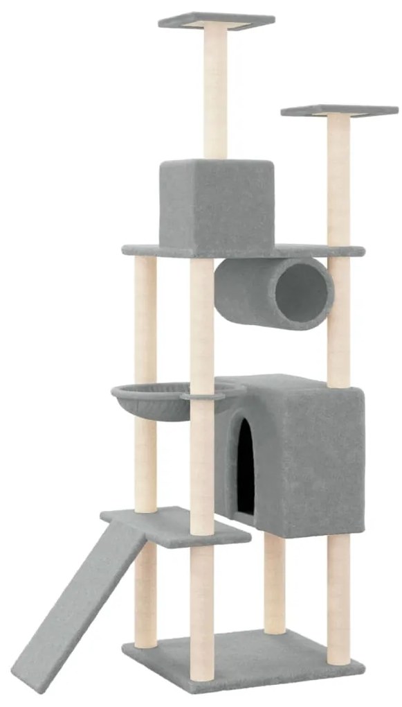 Albero per gatti con tiragraffi in sisal grigio chiaro 168 cm