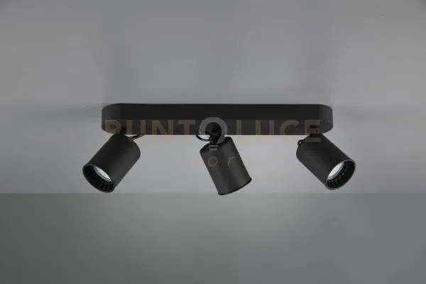 Pago barra 3 spots cilindri metallo nero l. 41cm 3 luci attacco gu10