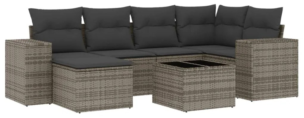 Set divani da giardino 7 pz con cuscini grigio in polyrattan