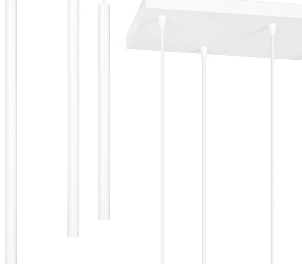 Lampadario 6 Luci Moderno Shu Acciaio Bianco E Paralumi A Cilindri Sottili