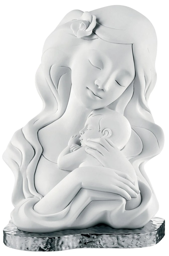 Bongelli preziosi statua moderna scultura Maternità romantica h 28 ARGENTO FIORE BIANCO