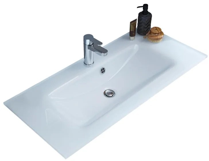 Lavabo integrale rettangolare L 81 x H 1.5 x P 46 cm in vetro bianco