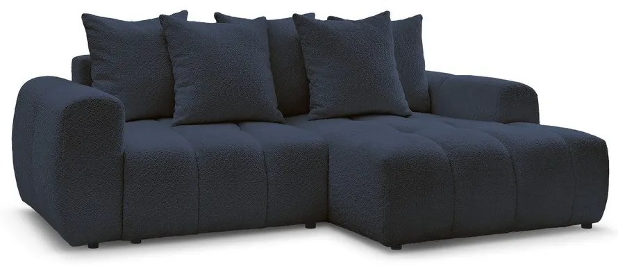 Divano angolare blu allungabile/con contenitore (con penisola a destra/con chaise lounge) con rivestimento in bouclé Roxelane – Bobochic Paris