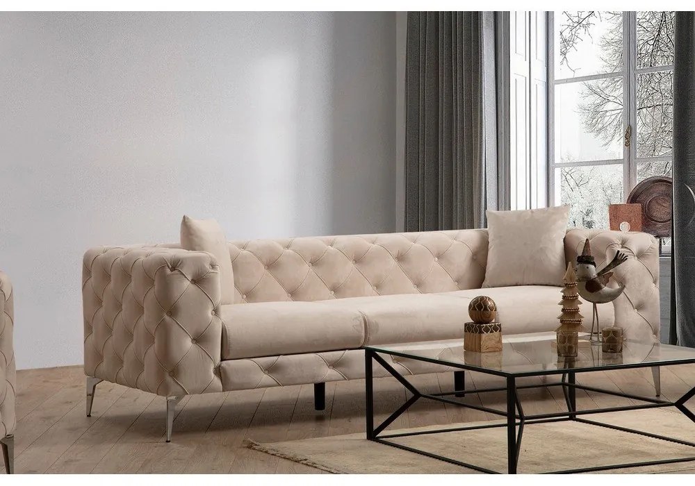 Divano in velluto beige 237 cm Como - Artie